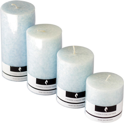 

Skycandle in Ocean Breeze Scented Marble Pillar Set (Light Blue , Pack of 4) Candle Candle(Silver, Pack of 4)