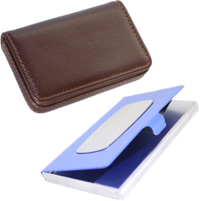 

Stealodeal Blue-Silver Stainless Steel With Soft Brown Leather Wallet 10 Card Holder(Set of 2, Blue, Silver, Brown)