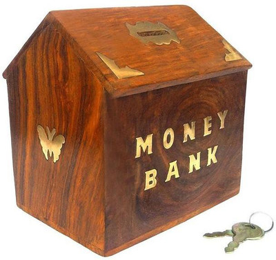 Worthy Shoppee Wooden Indian Hut shaped Piggy Bank/Money Bank (6x5.5x4") Coin Bank(Brown)