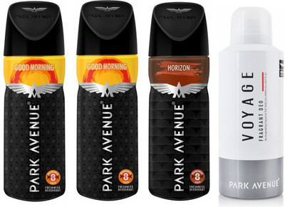 

Park Avenue 2 Good Morning and 1 Horizon and 1 Voyage Deodorant Combo Pack of 4 Deodorant Spray - For Men(520 ml, Pack of 4)