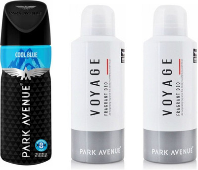 

Park Avenue 1 Cool Blue and 2 Voyage Deodorant Combo Pack of 3 Deodorant Spray - For Men(390 ml, Pack of 3)