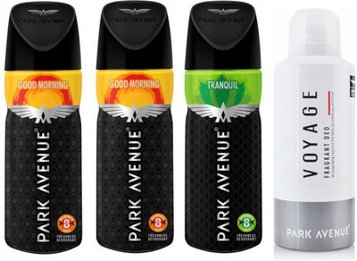 

Park Avenue 2 Good Morning and 1 Tranquil and 1 Voyage Deodorant Combo Pack of 4 Deodorant Spray - For Men(520 ml, Pack of 4)