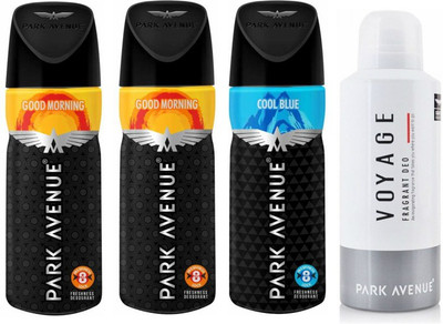 Park Avenue 2 Good Morning and 1 Cool Blue and 1 Voyage Deodorant Combo Pack of 4 Deodorant Spray - For Men(520 ml, Pack of 4)