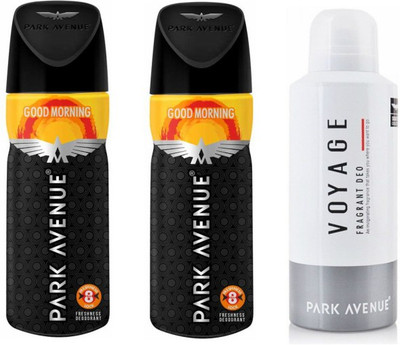 

Park Avenue 2 Good Morning and 1 Voyage Deodorant Combo Pack of 3 Deodorant Spray - For Men(390 ml, Pack of 3)