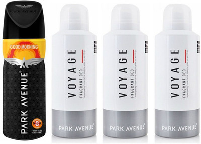 

Park Avenue 1 Good Morning and 3 Voyage Deodorant Combo Pack of 4 Deodorant Spray - For Men(520 ml, Pack of 4)