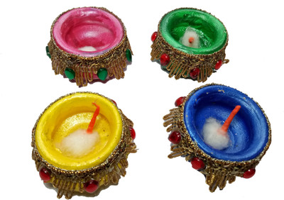 

Angels Creation Pottery (Pack of 4) Table Diya Set(Height: 4 inch)