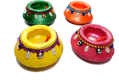 

Angels Creation Pottery (Pack of 4) Table Diya Set(Height: 4 inch)