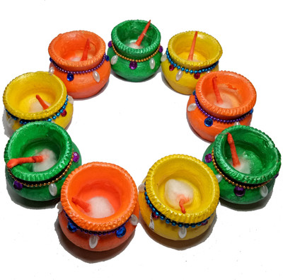 

Angels Creation Pottery (Pack of 9) Table Diya Set(Height: 4 inch)