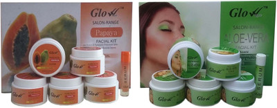 

Glow Right (PAPAYA FACIAL KIT 300g + ALOEVERA FACIAL KIT 300g) 600 g(Set of 12)