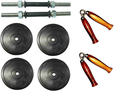 

Facto Power PAIR OF DUMBELL RODS ALONG WITH 4 WEIGHT PLATES AND WOODEN HANDLE HAND GRIPPER Gym & Fitness Kit