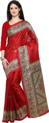 Ratnavati Printed Kalamkari Silk Blend, Cotton Blend Saree(Red)