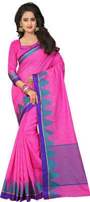 VIVA N DIVA Temple Border, Woven Fashion Cotton Jute Blend, Cotton Blend Saree(Pink)