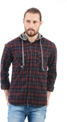 Pepe Jeans Men Checkered Casual Maroon Shirt