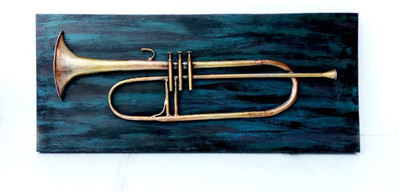 

VedasExports Trumpet Wall Frame Decor Decorative Showpiece - 40 cm(Iron, Gold)