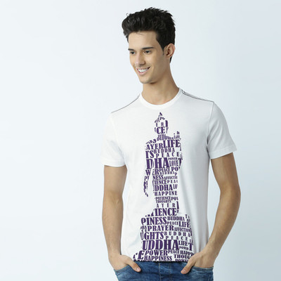 HUETRAP Printed Men Round Neck White T-Shirt