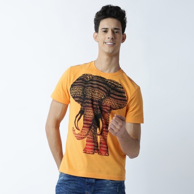 HUETRAP Graphic Print Men Round Neck Orange T-Shirt