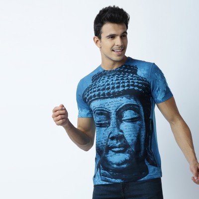 HUETRAP Printed Men Round Neck Blue T-Shirt