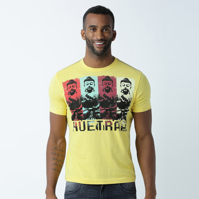 HUETRAP Printed Men Round Neck Yellow T-Shirt
