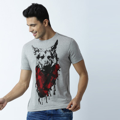 HUETRAP Graphic Print Men Round Neck Grey T-Shirt