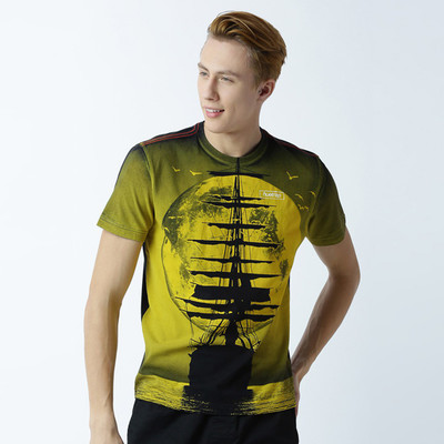 HUETRAP Printed Men Round Neck Black T-Shirt