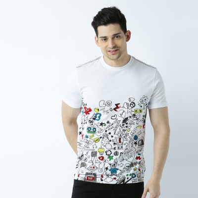 HUETRAP Printed Men Round Neck White T-Shirt