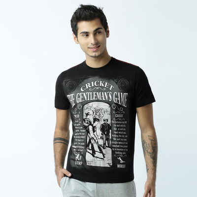 HUETRAP Printed Men Round Neck Black T-Shirt