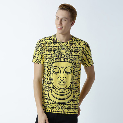 HUETRAP Printed Men Round Neck Yellow T-Shirt