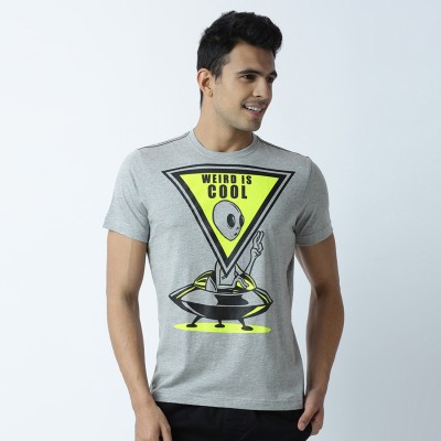 HUETRAP Graphic Print Men Round Neck Grey T-Shirt