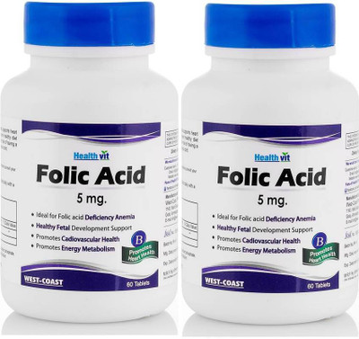 

HealthVit Folic Acid 5 mg 60 Tablets pack of 2(5 mg)