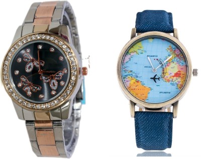 SOOMS WORLD MAP MEN WATCH & TWO TONE STYLES STRAP HAVING PRINTED DIAL LADIES DIAMOND STUDDED PARTY WEAR Watch  - For Couple   Watches  (Sooms)