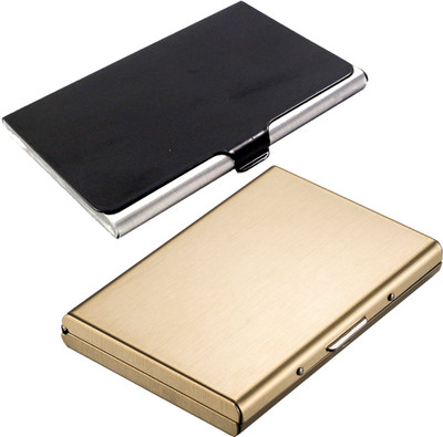 

Stealodeal Full Gold Metal Limited Edition With Black Stainless Steel 6 Card Holder(Set of 2, Gold, Black)