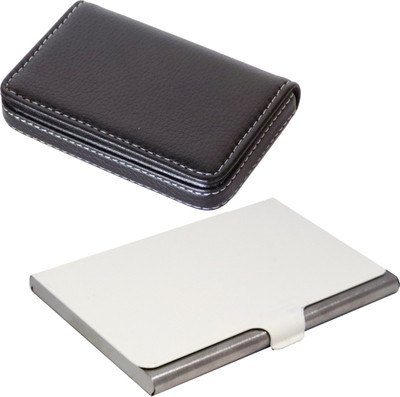 

Stealodeal White Stainless Steel With Soft Black Leather Wallet 10 Card Holder(Set of 2, White, Black)