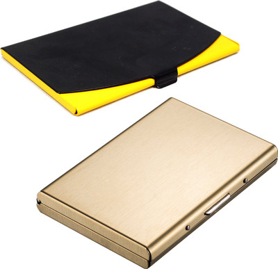 

Stealodeal Full Gold Metal Limited Edition With Black-Yellow Stainless Steel 6 Card Holder(Set of 2, Gold, Multicolor)