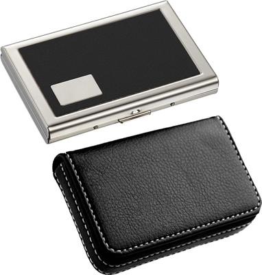 

Stealodeal Black Leather With Debit/Credit Metal|Combo of 2| 15 Card Holder(Set of 2, Black)