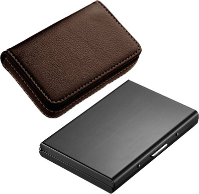 

Stealodeal Full Black Metal Limited Edition With Soft Brown Leather Wallet 6 Card Holder(Set of 2, Black, Brown)