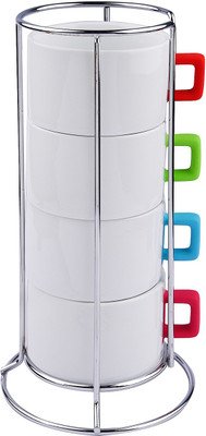 

Krauss Set of 4 Stackable Cups with Silicone Coated Handle Ceramic(Multicolor, Pack of 4)