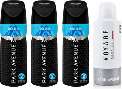 

Park Avenue 3 Cool Blue and 1 Voyage Deodorant Combo Pack of 4 Deodorant Spray - For Men(520 ml, Pack of 4)