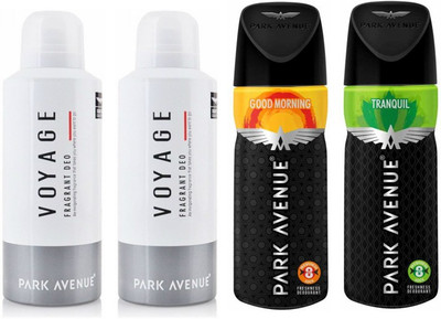 

Park Avenue 2 Voyage and 1 Good Morning and 1 Tranquil Deodorant Combo Pack of 4 Deodorant Spray - For Men(520 ml, Pack of 4)