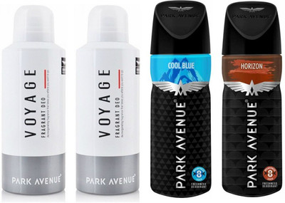 

Park Avenue 2 Voyage and 1 Cool Blue and 1 Horizon Deodorant Combo Pack of 4 Deodorant Spray - For Men(520 ml, Pack of 4)