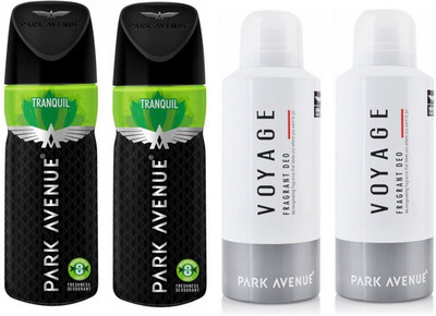 

Park Avenue 2 Tranquil and 2 Voyage Deodorant Combo Pack of 4 Deodorant Spray - For Men(520 ml, Pack of 4)
