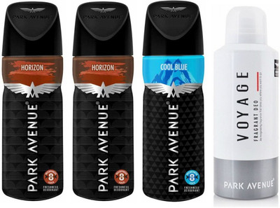 

Park Avenue 2 Horizon and 1 Cool Blue and 1 Voyage Deodorant Combo Pack of 4 Deodorant Spray - For Men(520 ml, Pack of 4)