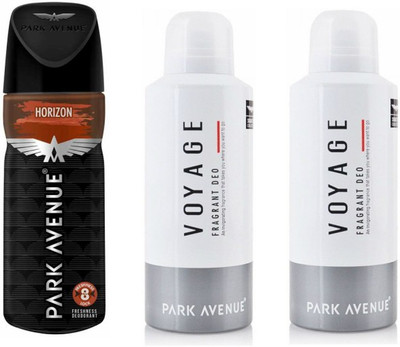 

Park Avenue 1 Horizon and 2 Voyage Deodorant Combo Pack of 3 Deodorant Spray - For Men(390 ml, Pack of 3)