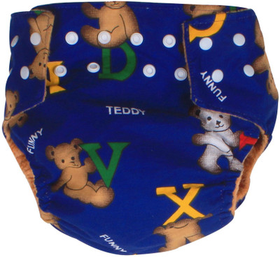 Ole Baby REUSABLE Nappy Organic Cotton Anti Bacterial Washable Free Size Adjustable WaterProof Covered Blue 0-3 Years ( Made in India) - M