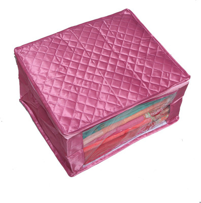 

Kuber Industries DESIGNER Saree Cover Extra Large Size In Pink Quilted Satin (With Capacity of upto 15 Sarees) KISSCSATIN07(Pink)