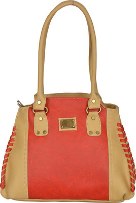 

Leather Land Shoulder Bag(Red, Beige), Beige;red