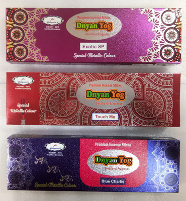

Dnyan Yog Metallic Colour m Exotic SP, Touch Me & Blue Charlie Agarbattis(58 Units)