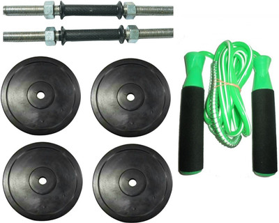 

FACTO POWER PAIR OF DUMBELL RODS ALONG WITH 4 WEIGHT PLATES AND BEARING GREEN COLOR SKIPPING ROPE Gym & Fitness Kit