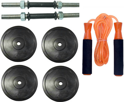 

Venom PAIR OF DUMBELL RODS ALONG WITH 4 WEIGHT PLATES AND BEARING ORANGE COLOR SKIPPING ROPE Gym & Fitness Kit