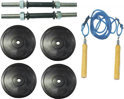 

Venom PAIR OF DUMBELL RODS ALONG WITH 4 WEIGHT PLATES AND WOODEN HANDLE BLUE COLOR SKIPPING ROPE Gym & Fitness Kit