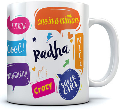 

RAMPOSH Radha Name Ceramic Coffee. 350 ml. Best Gift For Birthday Ceramic Mug(350 ml), Multicolor